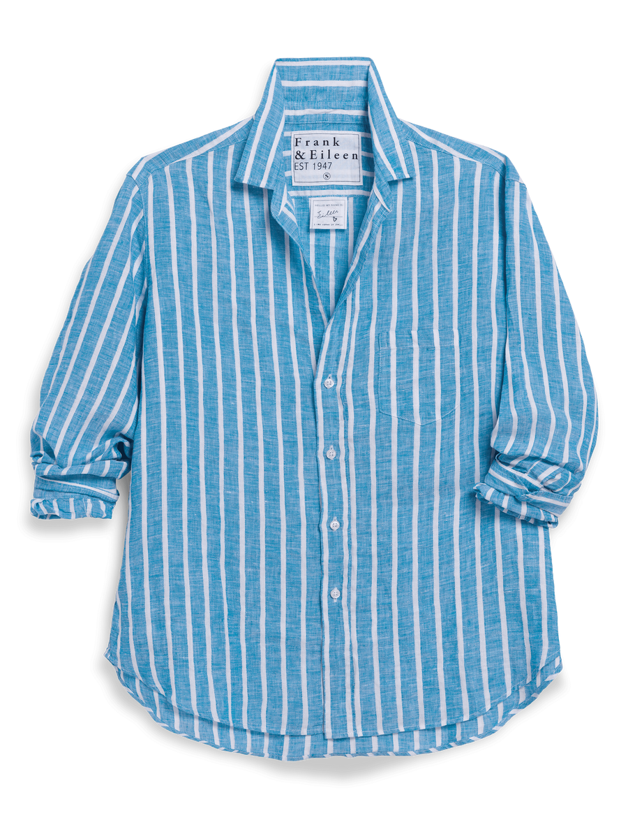 Eileen, Relaxed Button-Up Shirt, Turquoise Stripe | Frank & Eileen