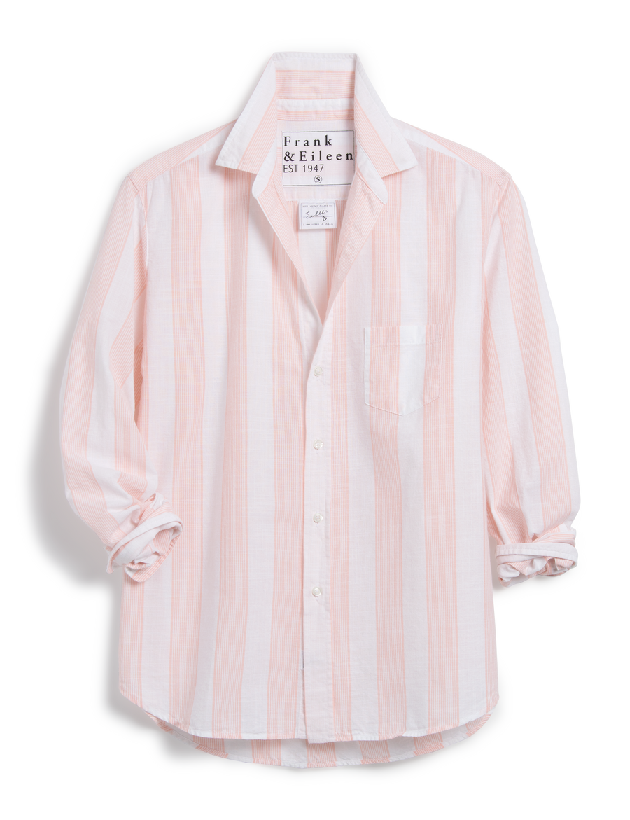 Flat front of Pink Stripe Frank & Eileen Eileen Relaxed Button-Up Shirt in Casual Cotton