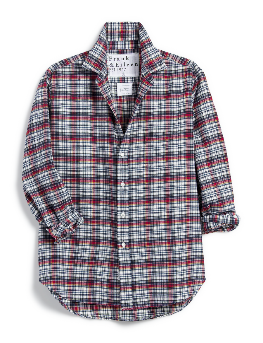 Flat front of Red Plaid Frank & Eileen Eileen Relaxed Button-Up Shirt in Flannel