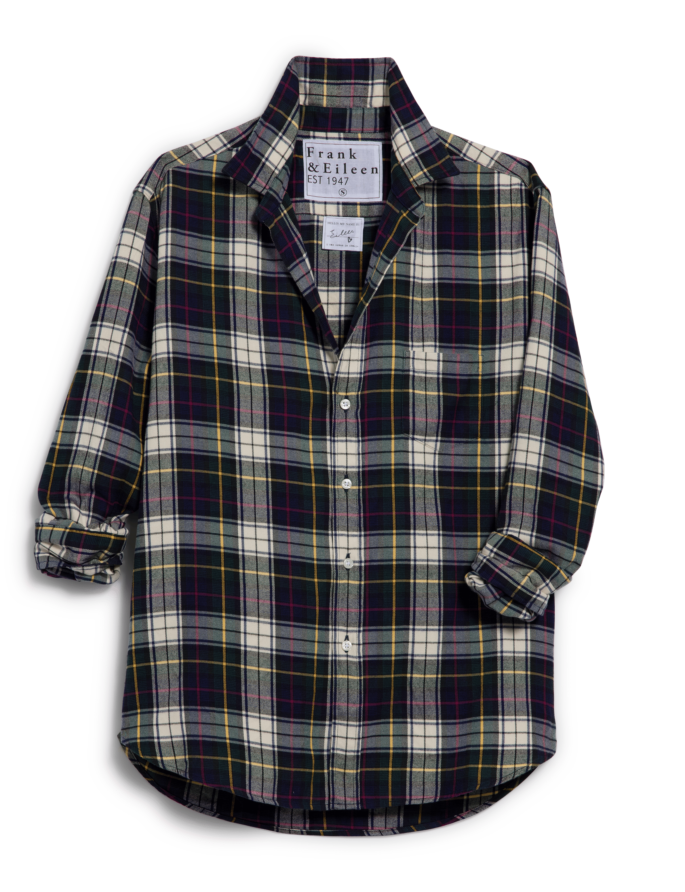 EILEEN Navy and Green with Yellow Plaid, Italian Flannel