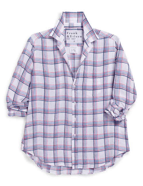 EILEEN White and Red with Navy Plaid, Italian Classic Linen, front view