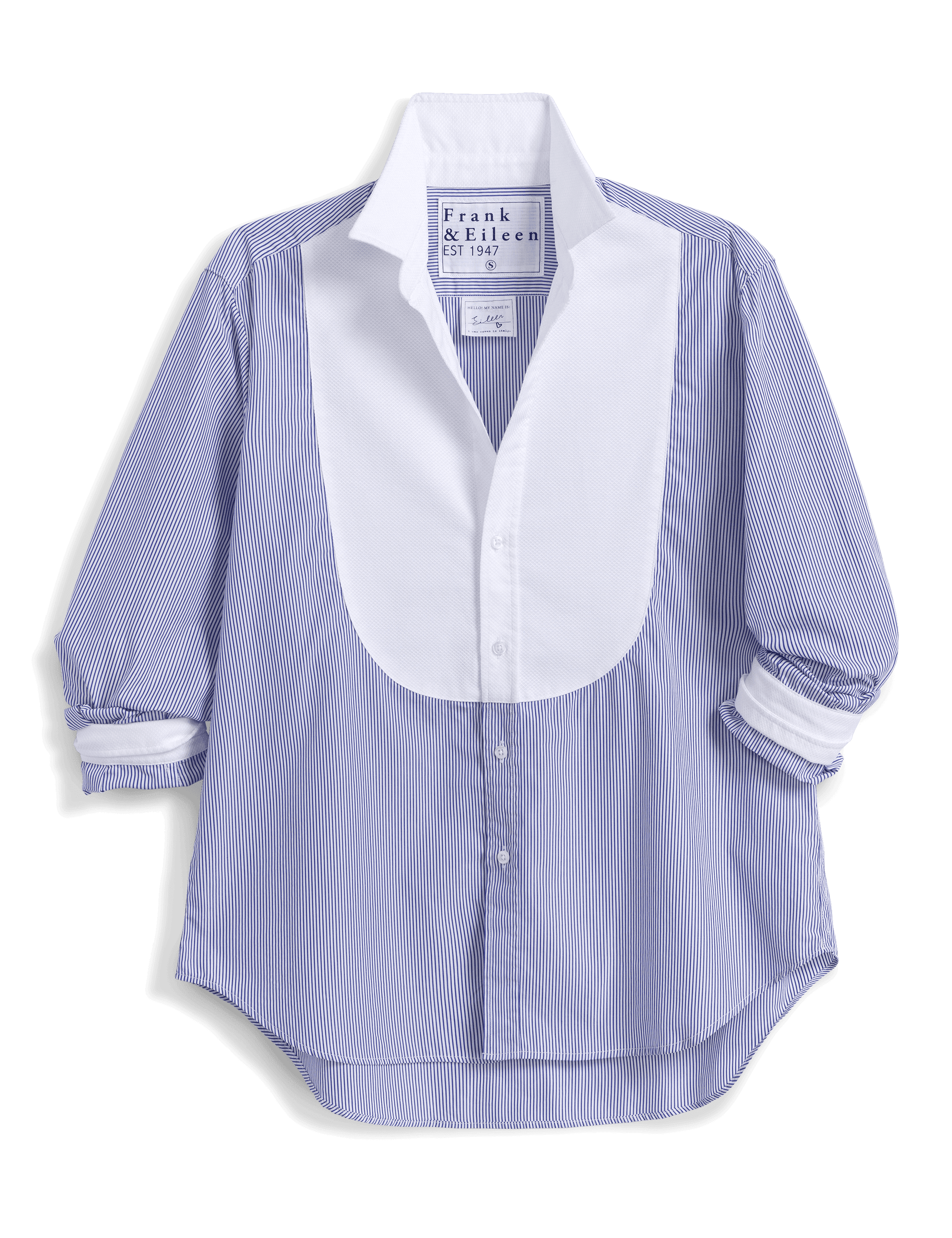 Blue and white striped shirt with a white collar on a transparent background, view 6