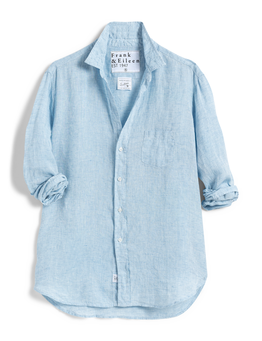 Flat front of Blue Frank & Eileen Eileen Relaxed Button-Up Shirt in Classic Linen