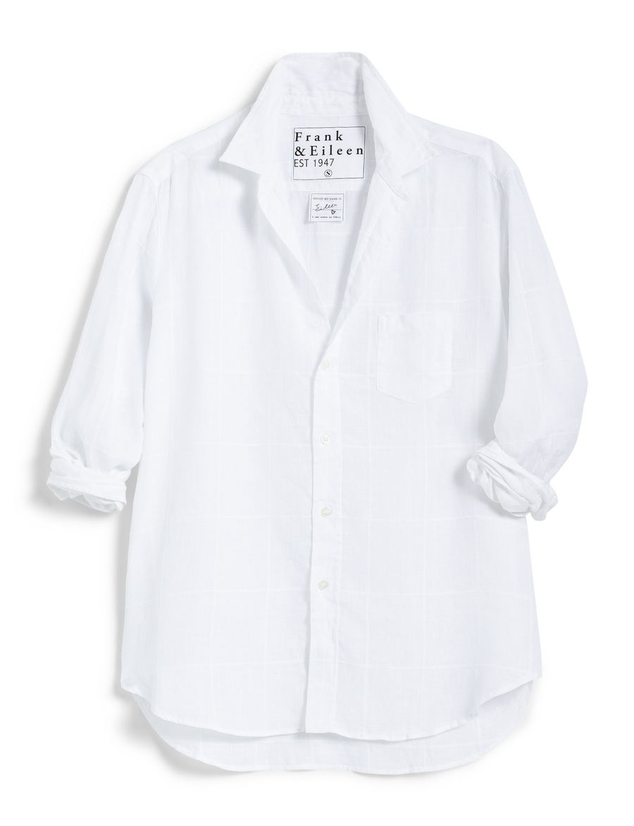 Flat front of White Frank & Eileen Eileen Relaxed Button-Up Shirt in Classic Linen