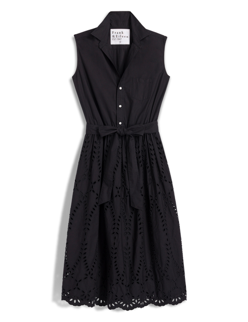 Frank & Eileen Women's Eyelet Midi Dress, Grace Sleeveless Dress, Eyelet Cotton, Size L, Black