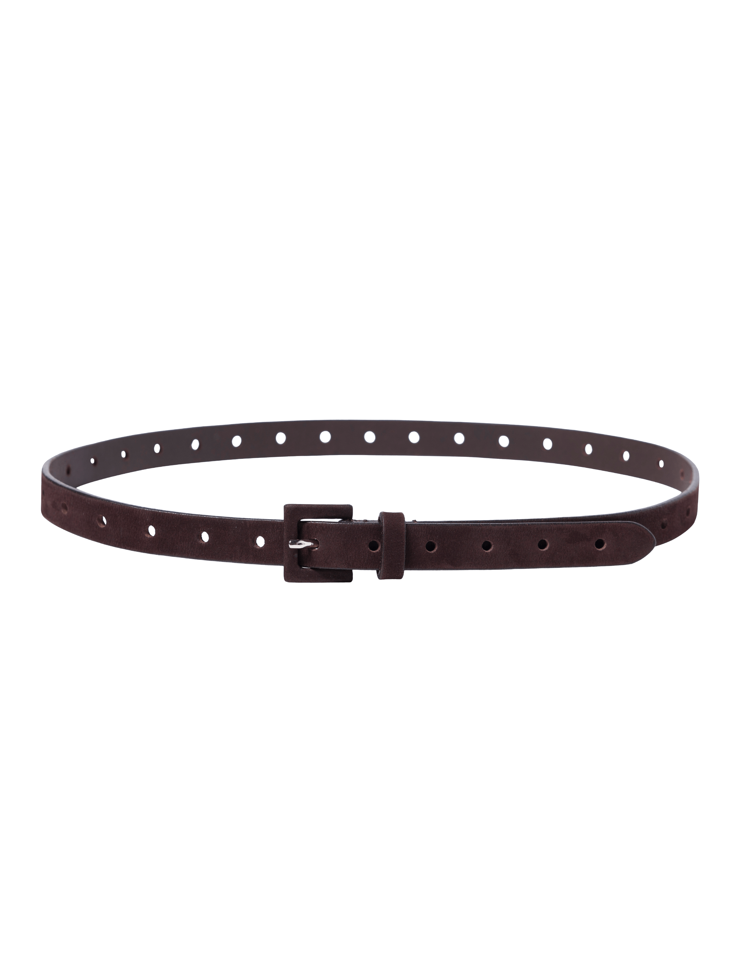 Brown leather belt with a buckle on a black background