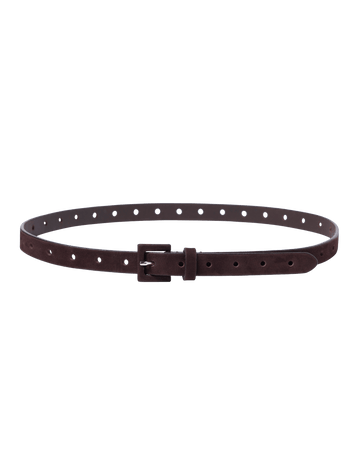 Brown leather belt with a buckle on a black background