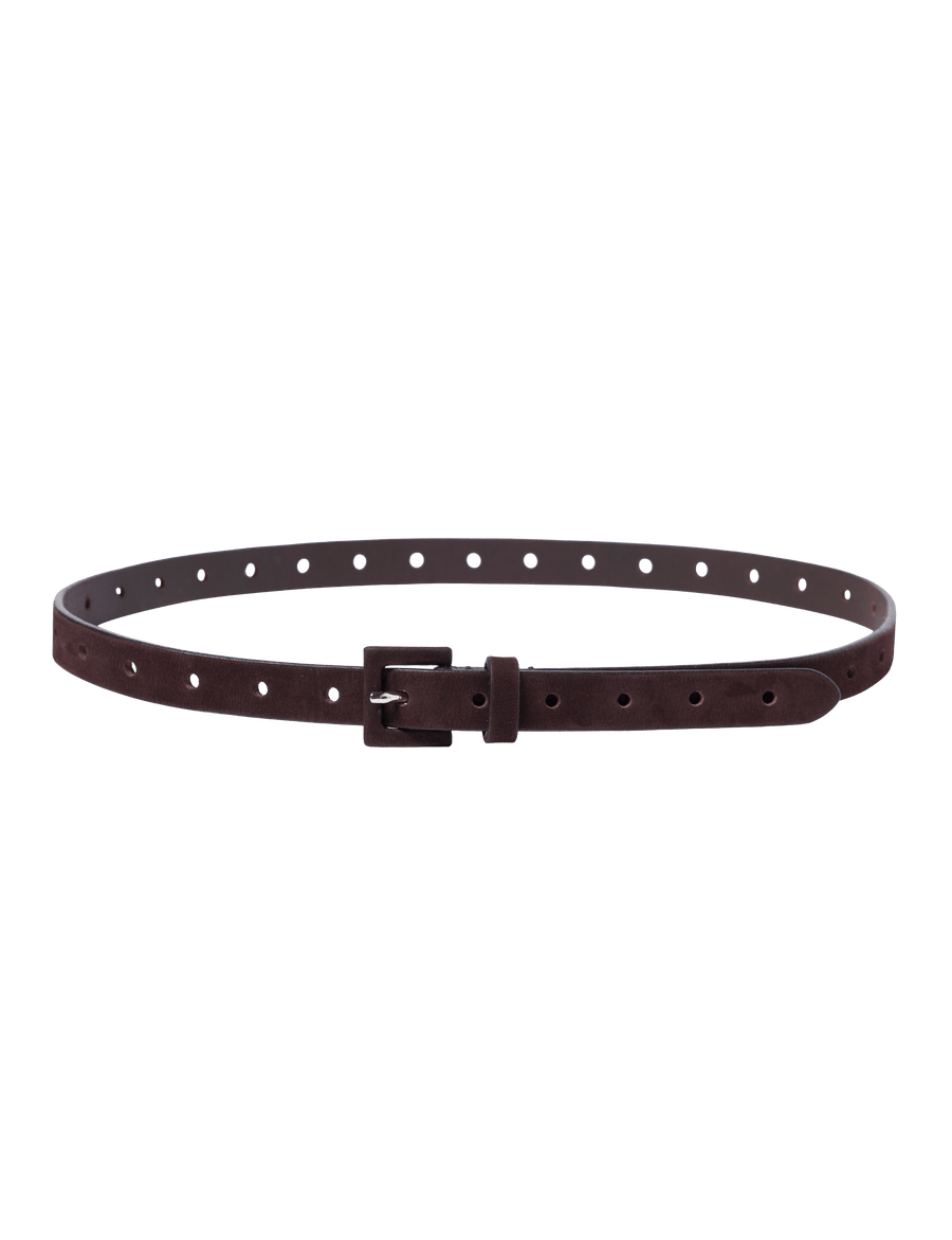 Brown leather belt with a buckle on a black background