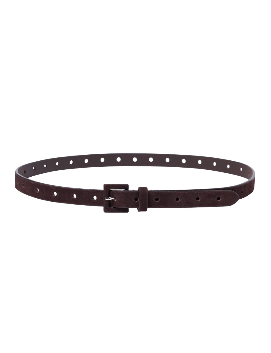 Brown leather belt with a buckle on a black background