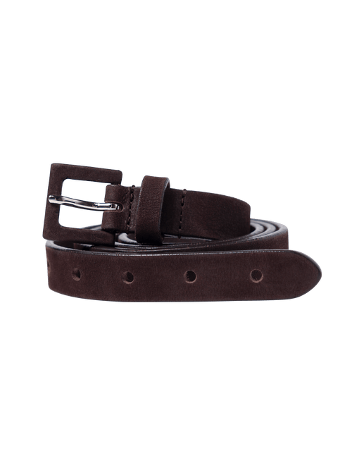 Brown leather belt on a white background, alternate view