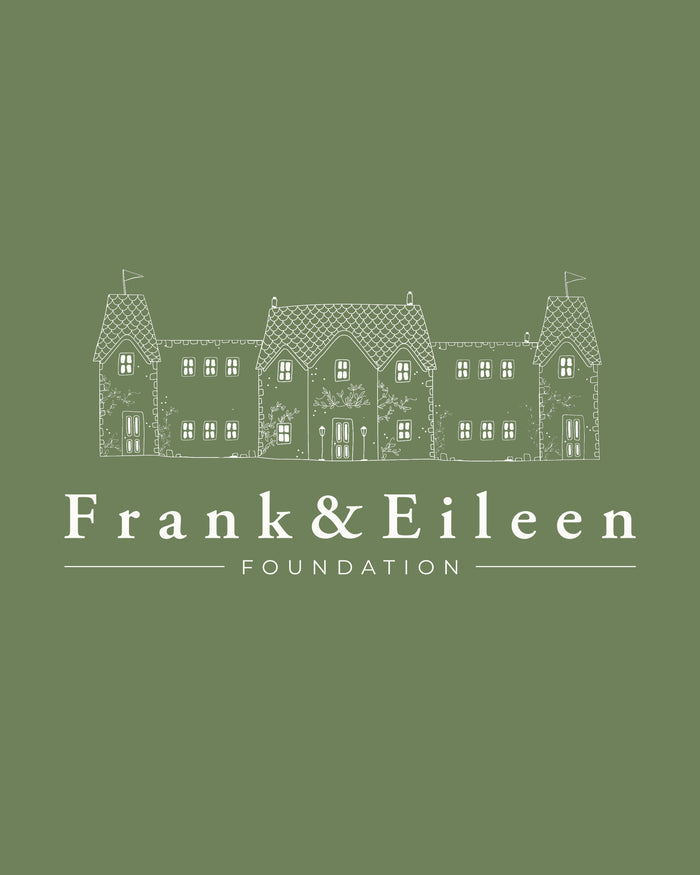 Logo of Frank & Eileen Foundation with a house illustration on a green background