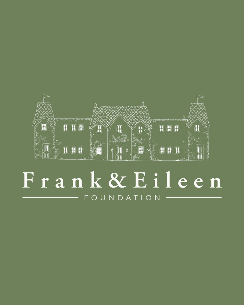 Logo of Frank & Eileen Foundation with a house illustration on a green background