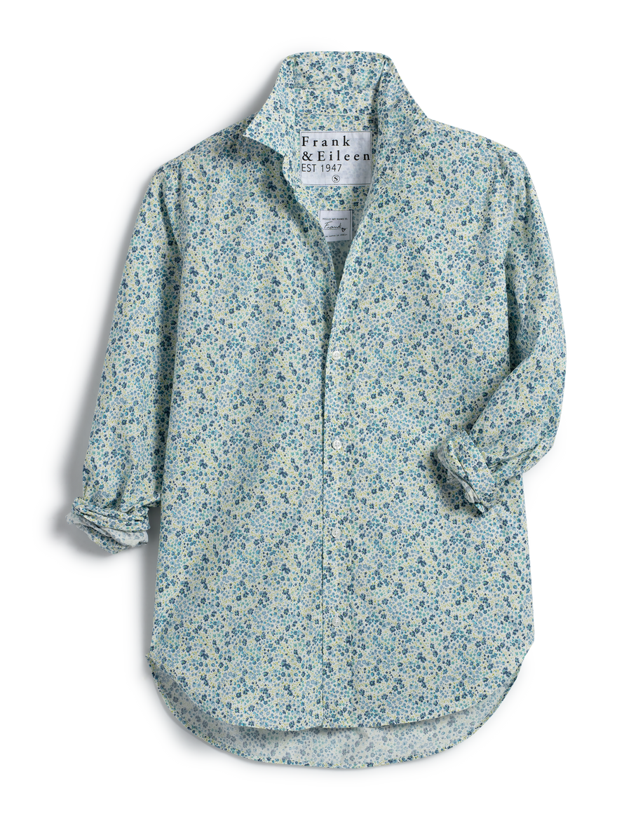 Flat front of Blue Floral Frank and Eileen Frank Classic Button-Up Shirt in Made with Liberty Fabric