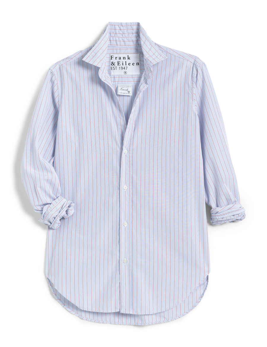 Flat front of Blue Stripe Frank & Eileen Frank Classic Button-Up Shirt in Classic Poplin
