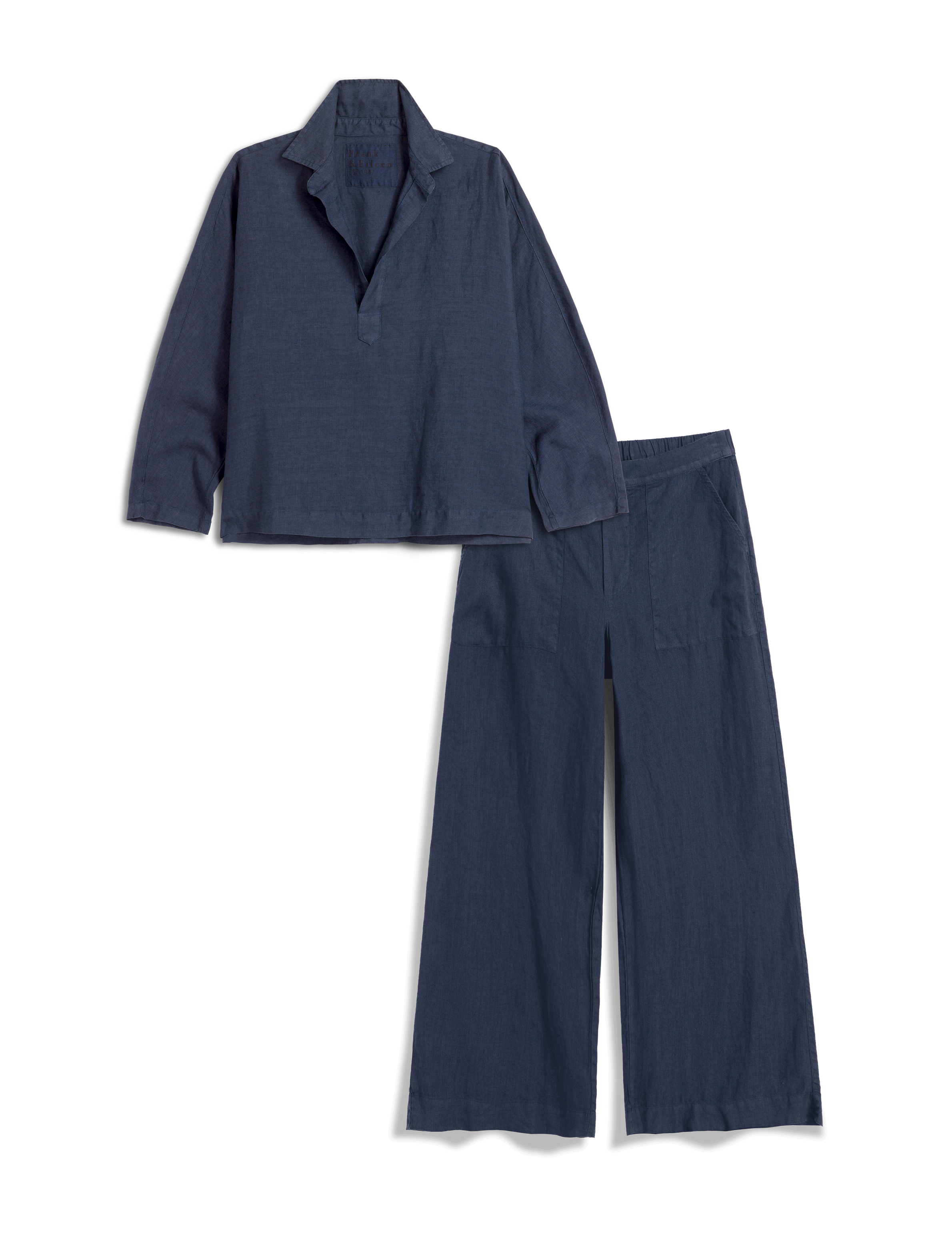 Navy blue shirt and pants set on a white background, view 4