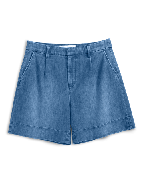 Blue denim shorts on a white background, view 4