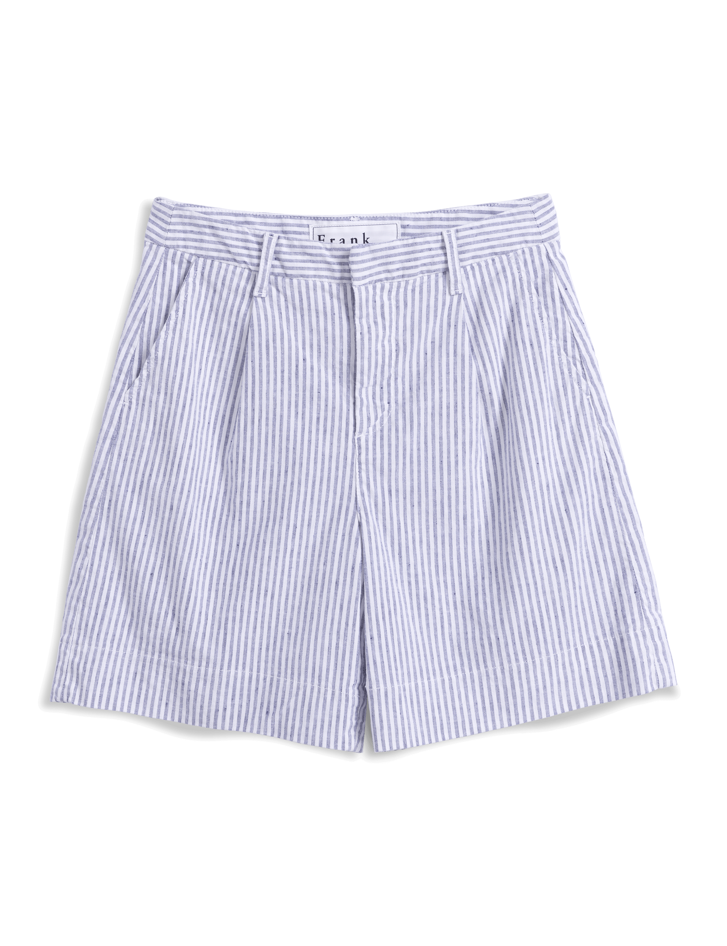 White shorts with blue stripes on a black background, view 4