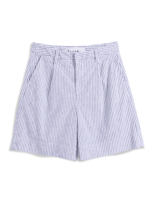 White shorts with blue stripes on a black background, view 4