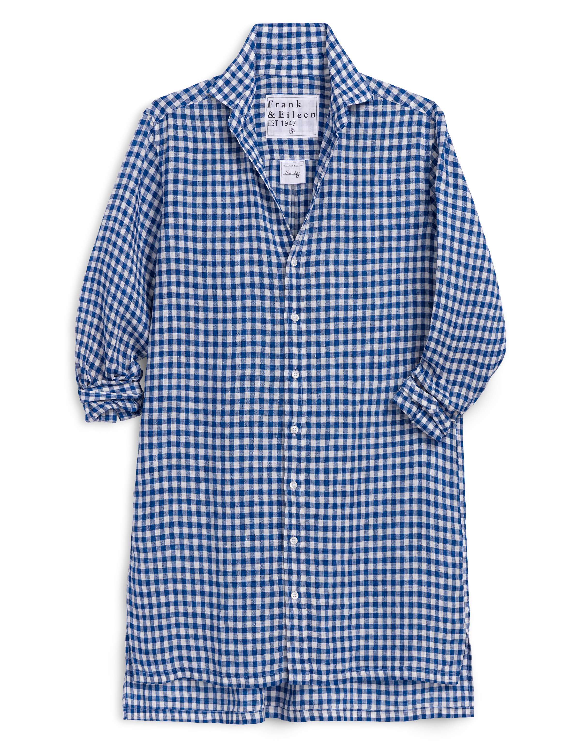 Blue and white checkered dress on a white background