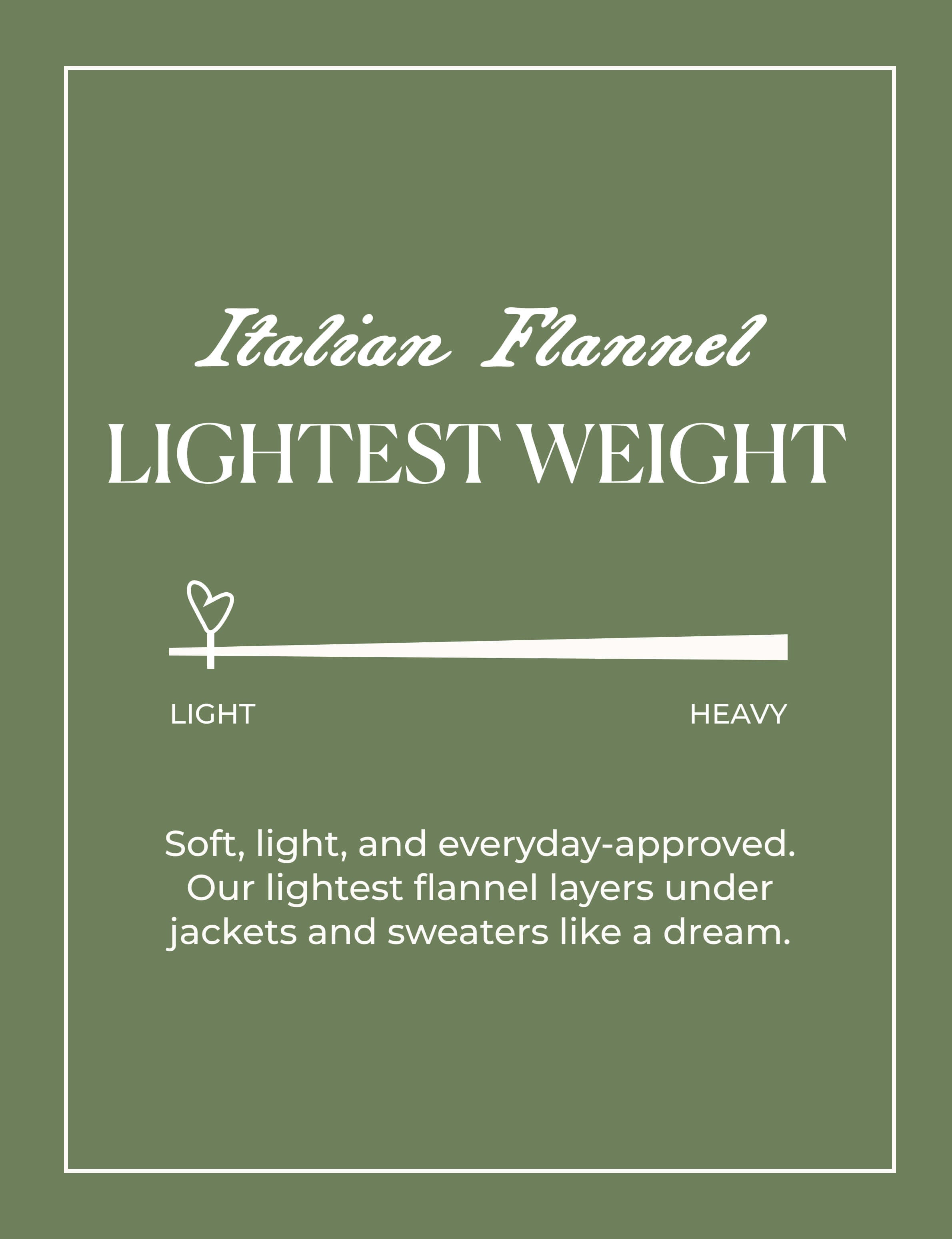 Text on a green background describing Italian Flannel lightest weight flannel layers.