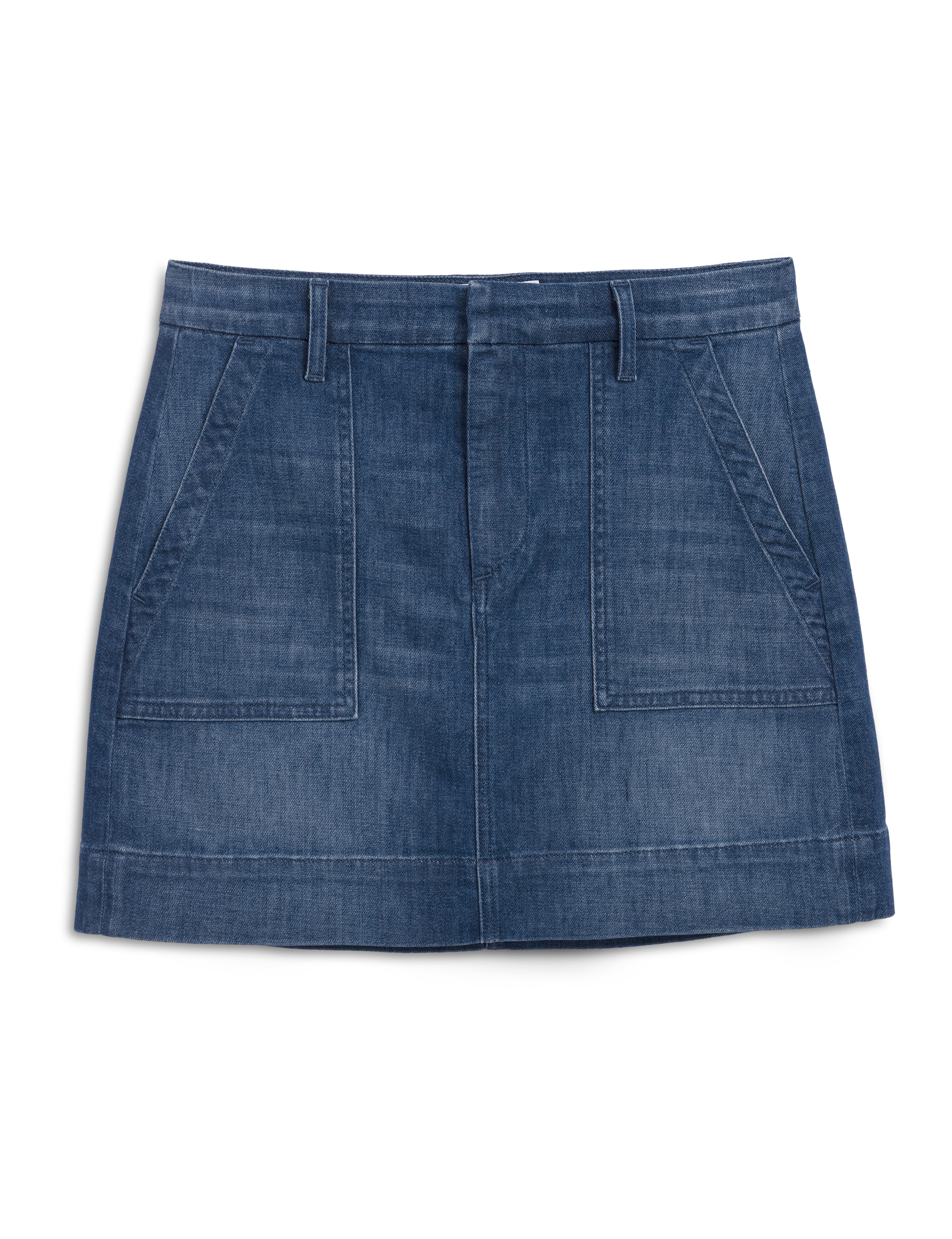 Blue denim skirt on a white background, view 4