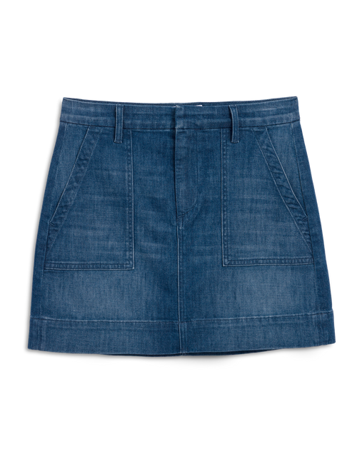 Blue denim skirt on a white background, view 4