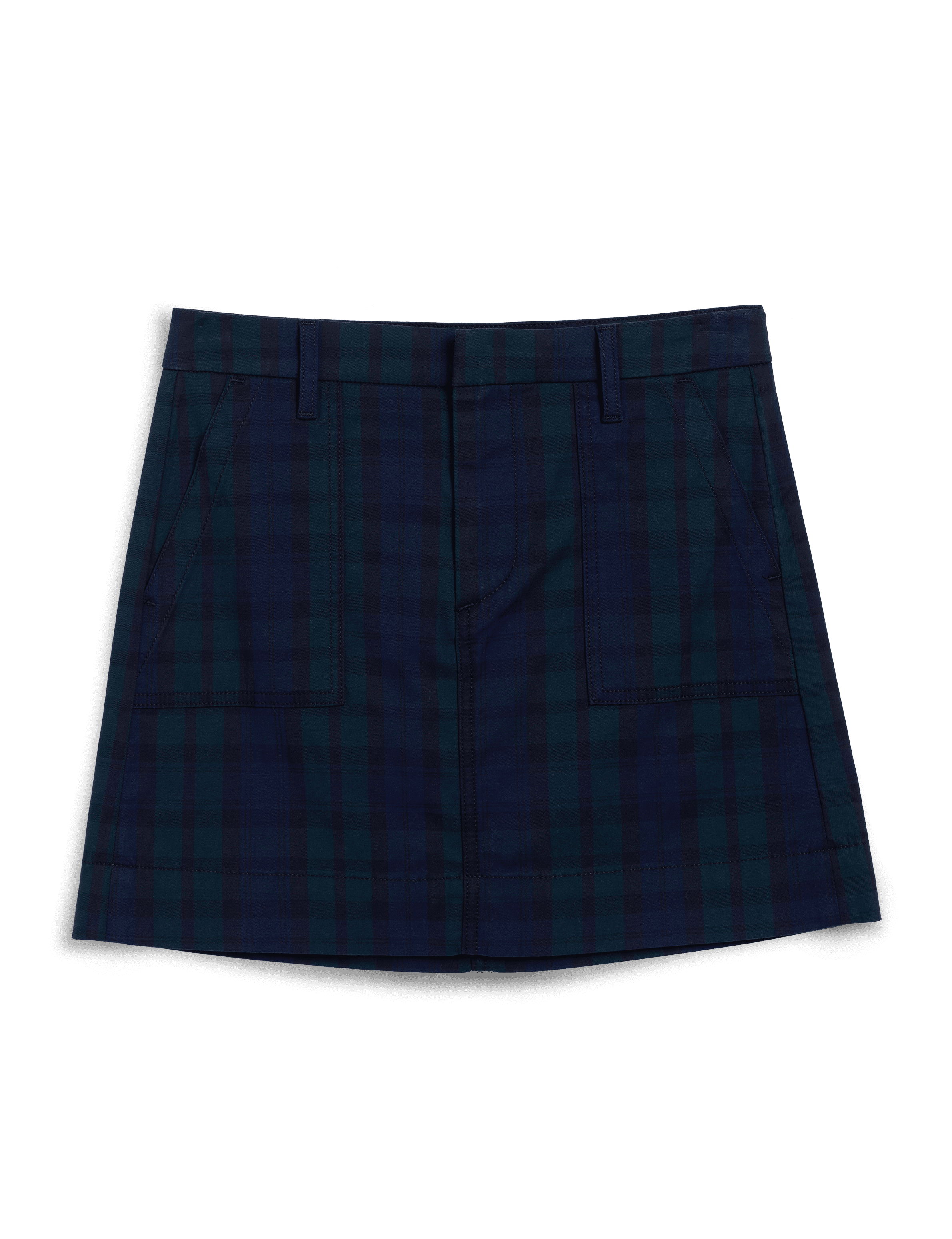 Navy plaid skirt on a white background