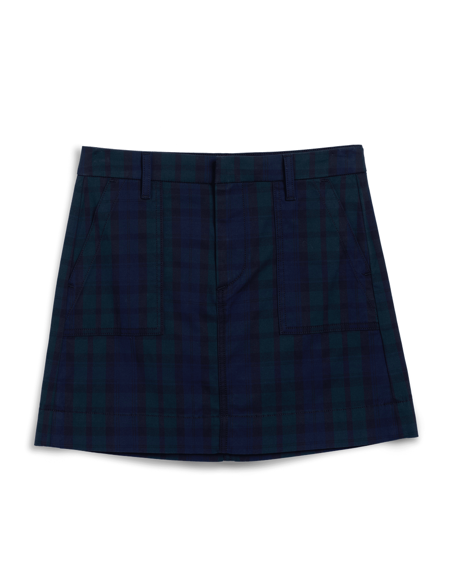 Navy plaid skirt on a white background