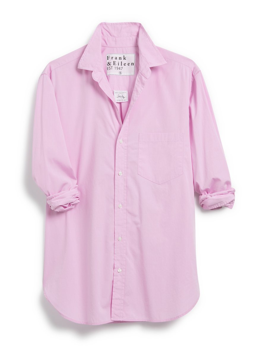 Flat front of Pink Joedy Boyfriend Button-Up Shirt in Superluxe