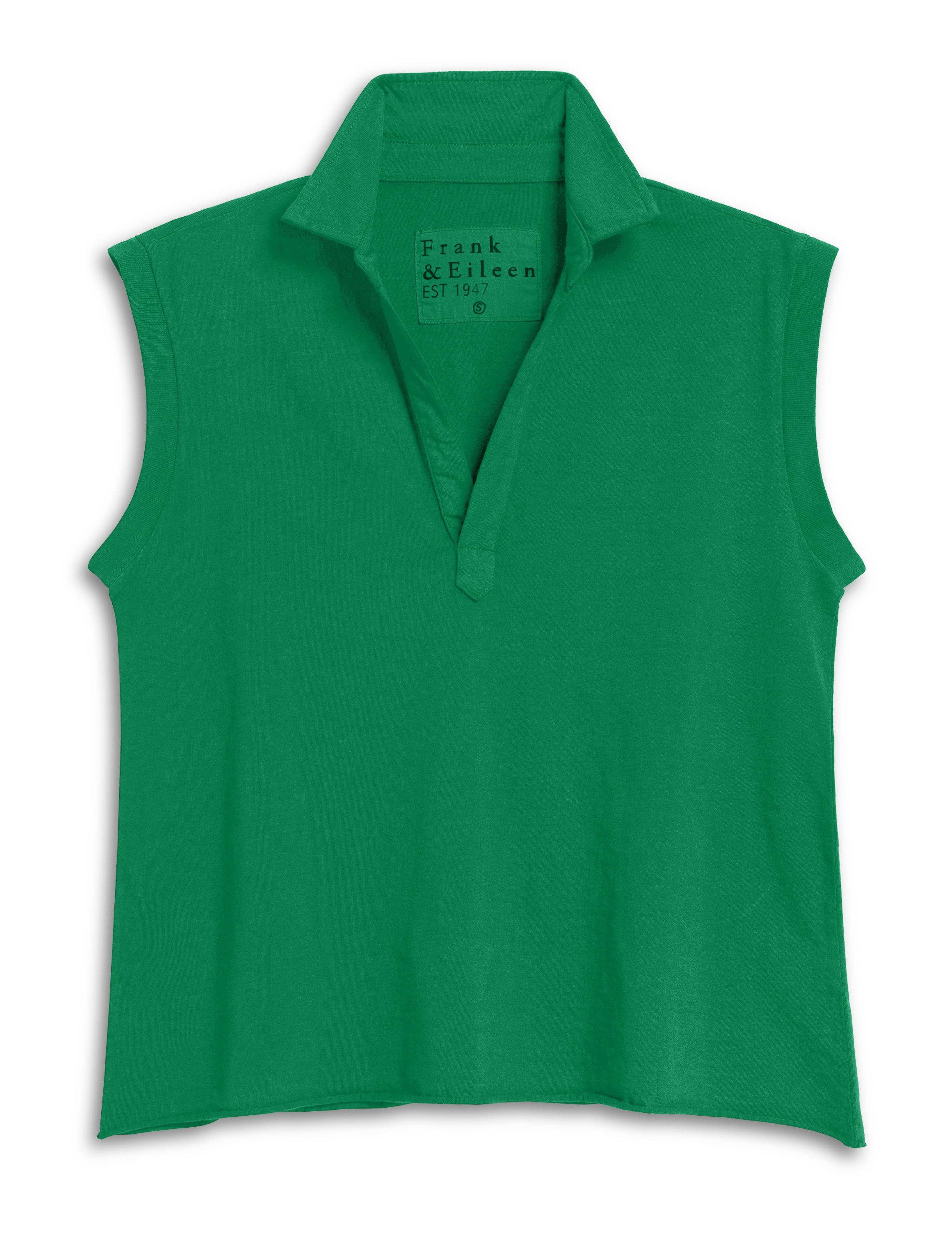 Green sleeveless polo shirt on a white background