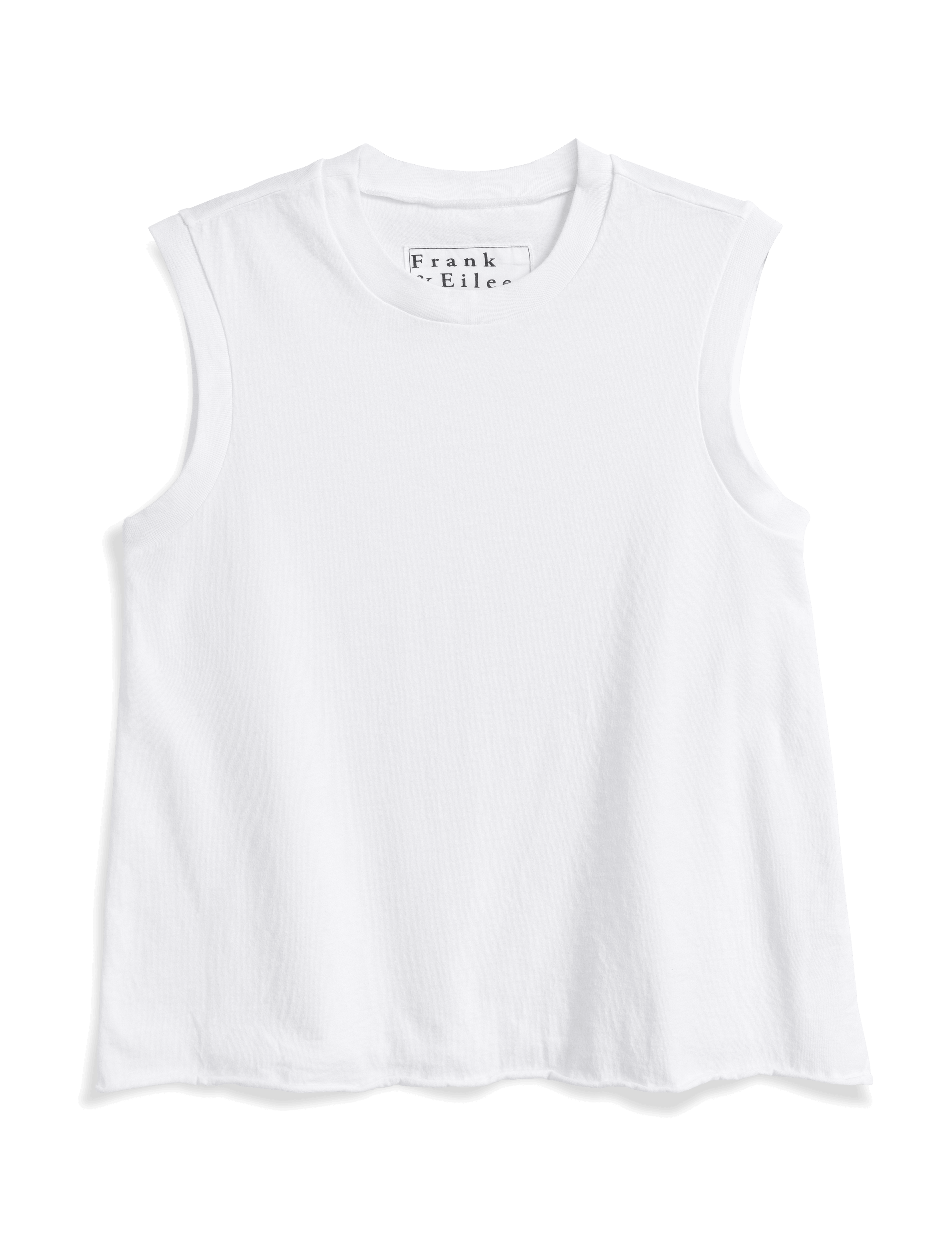 White sleeveless top with 'Frank & Eileen' branding on a white background, view 6