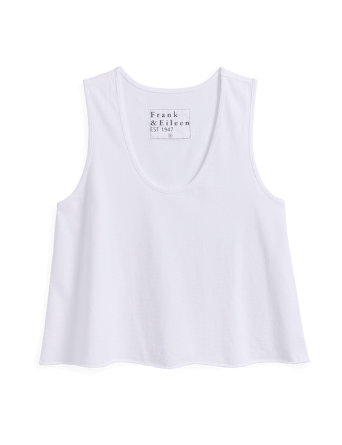 White tank top with 'Frank & Elleen' logo on a black background, view 4