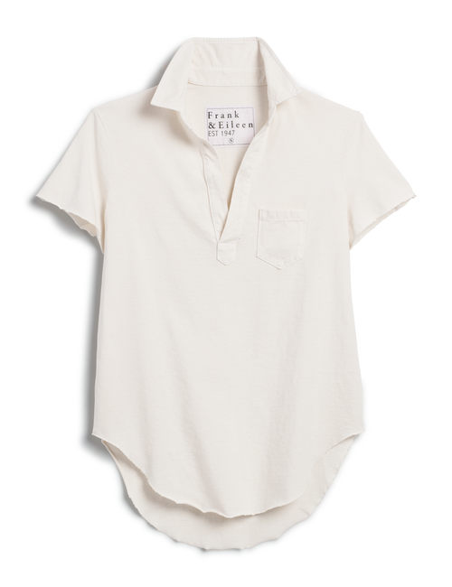 Flat front of White Frank & Eileen Charlotte Perfect Polo in Heritage Jersey, view 4