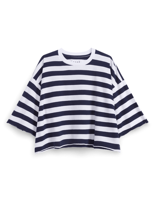 Navy and white striped shirt on a black background, view 5