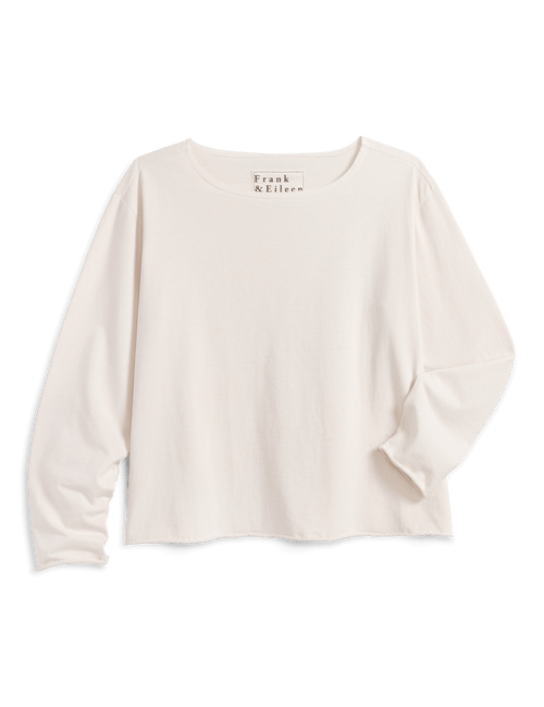 White long-sleeve shirt with brand logo on a black background, view 4