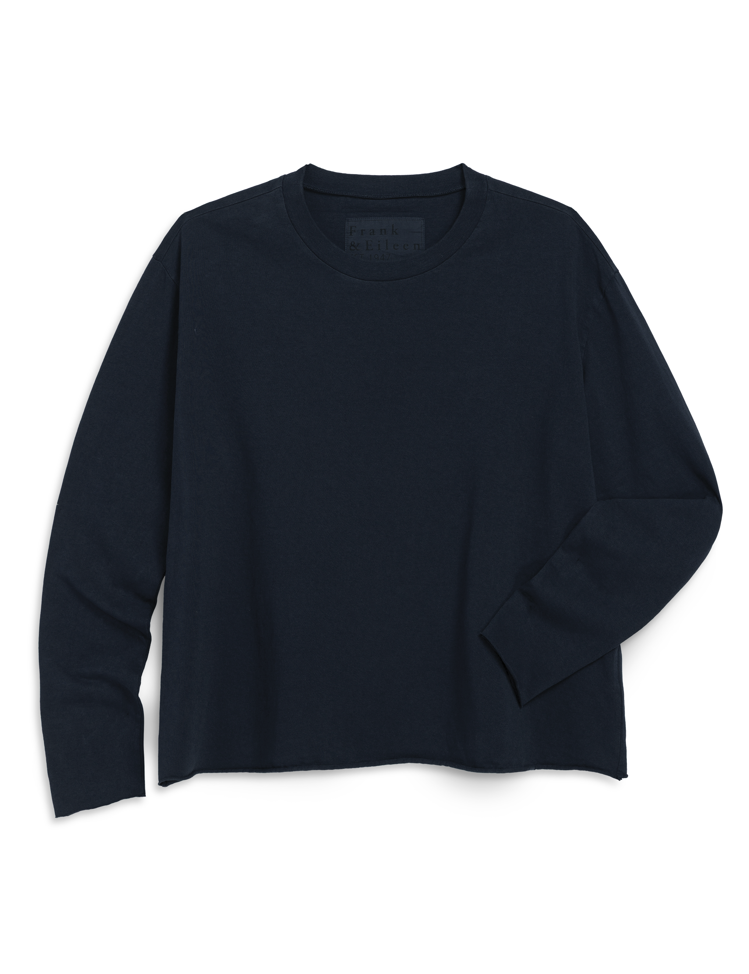 Navy blue long-sleeve shirt on a white background