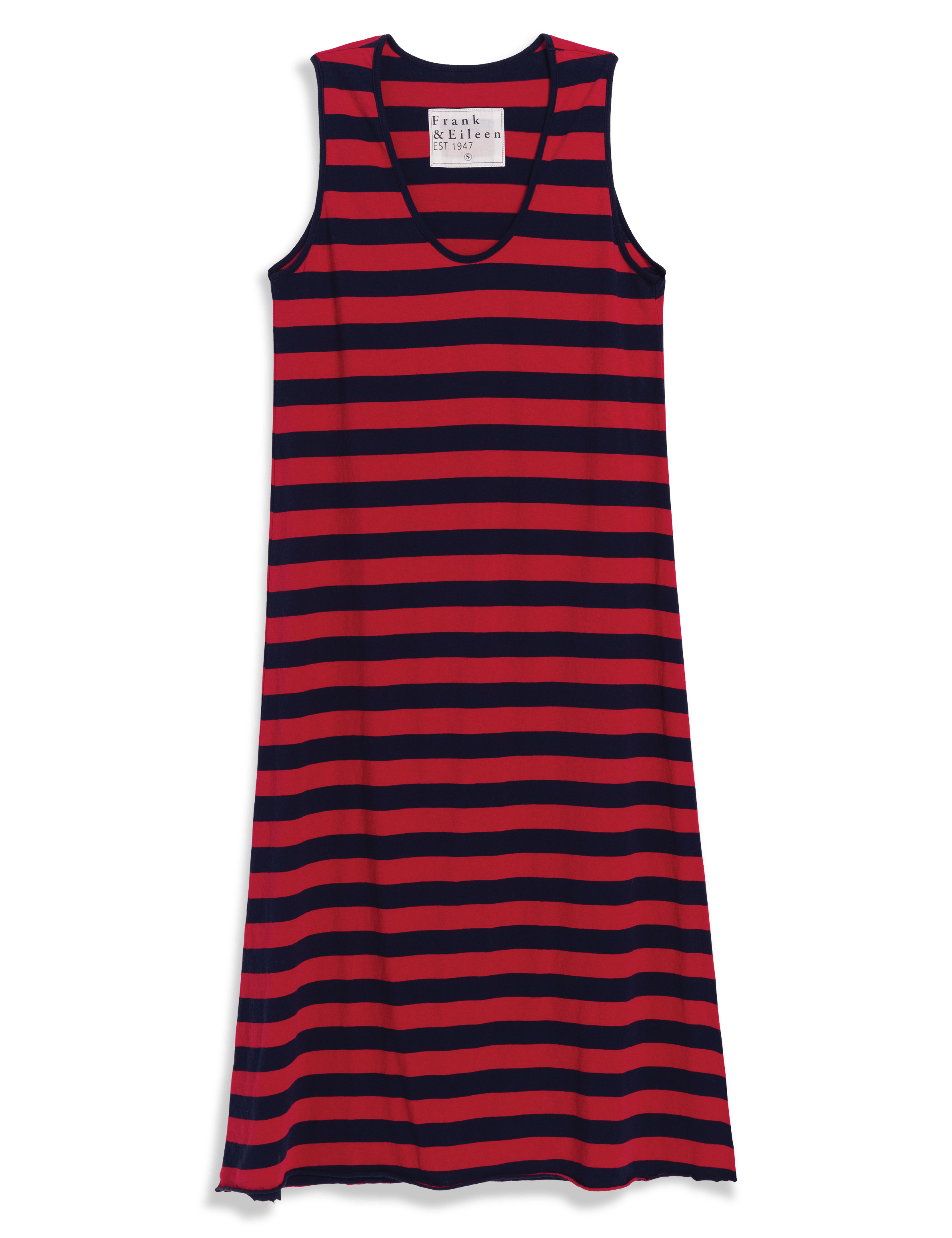 Red and navy striped dress on a transparent background, front view