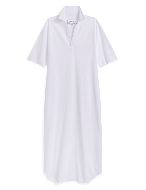 White dress with short sleeves on a black background, view 4