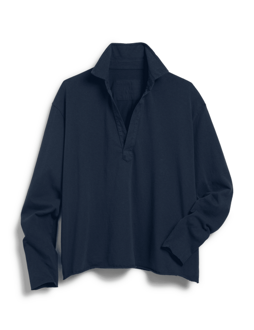 Navy blue pullover with a white border on a transparent background, view 4