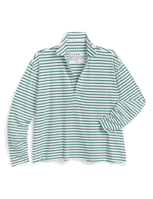 Green and white striped shirt on a black background, view 4