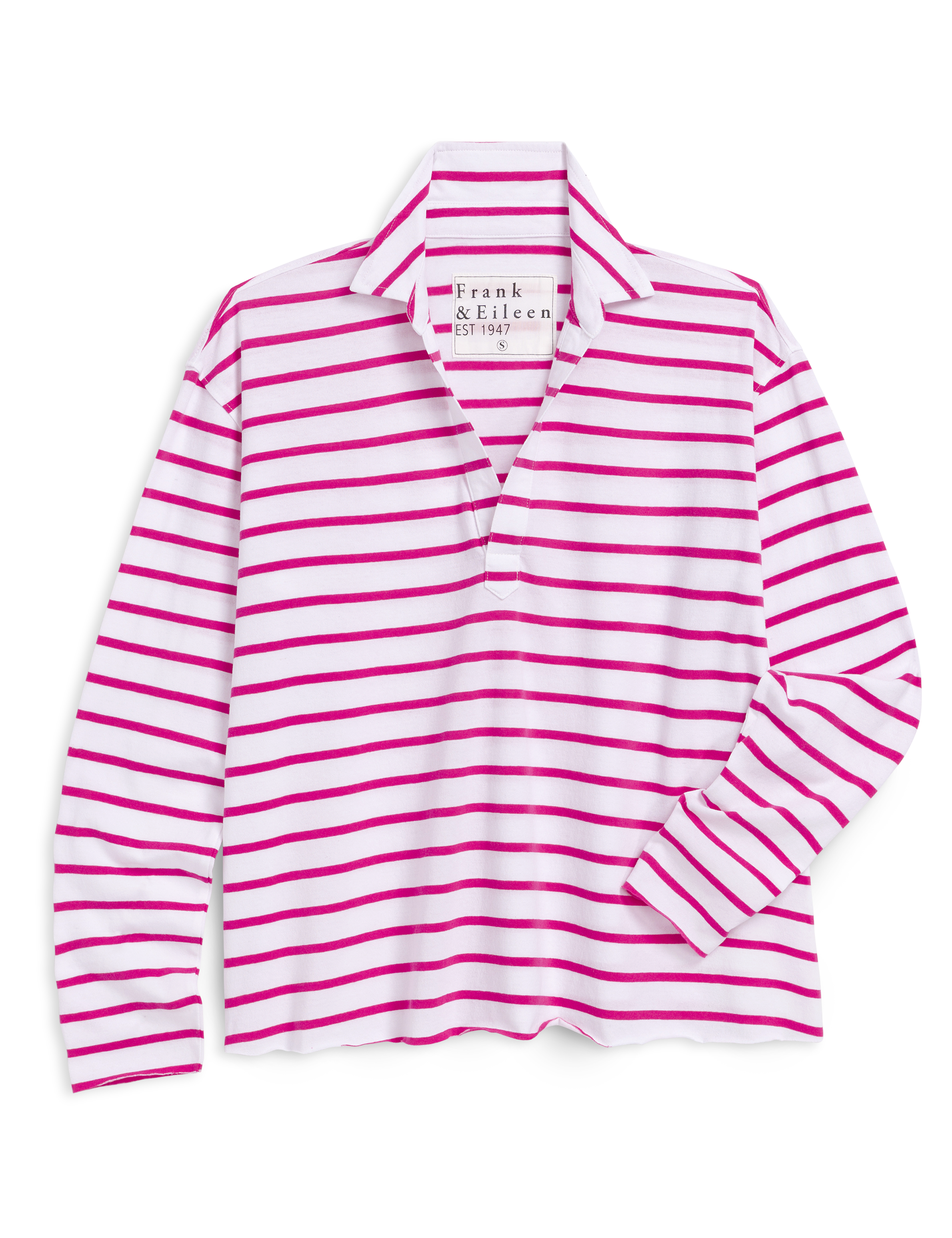 Pink and white striped shirt on a white background