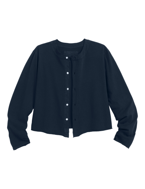 Navy blue button-up cardigan on a white background, view 6
