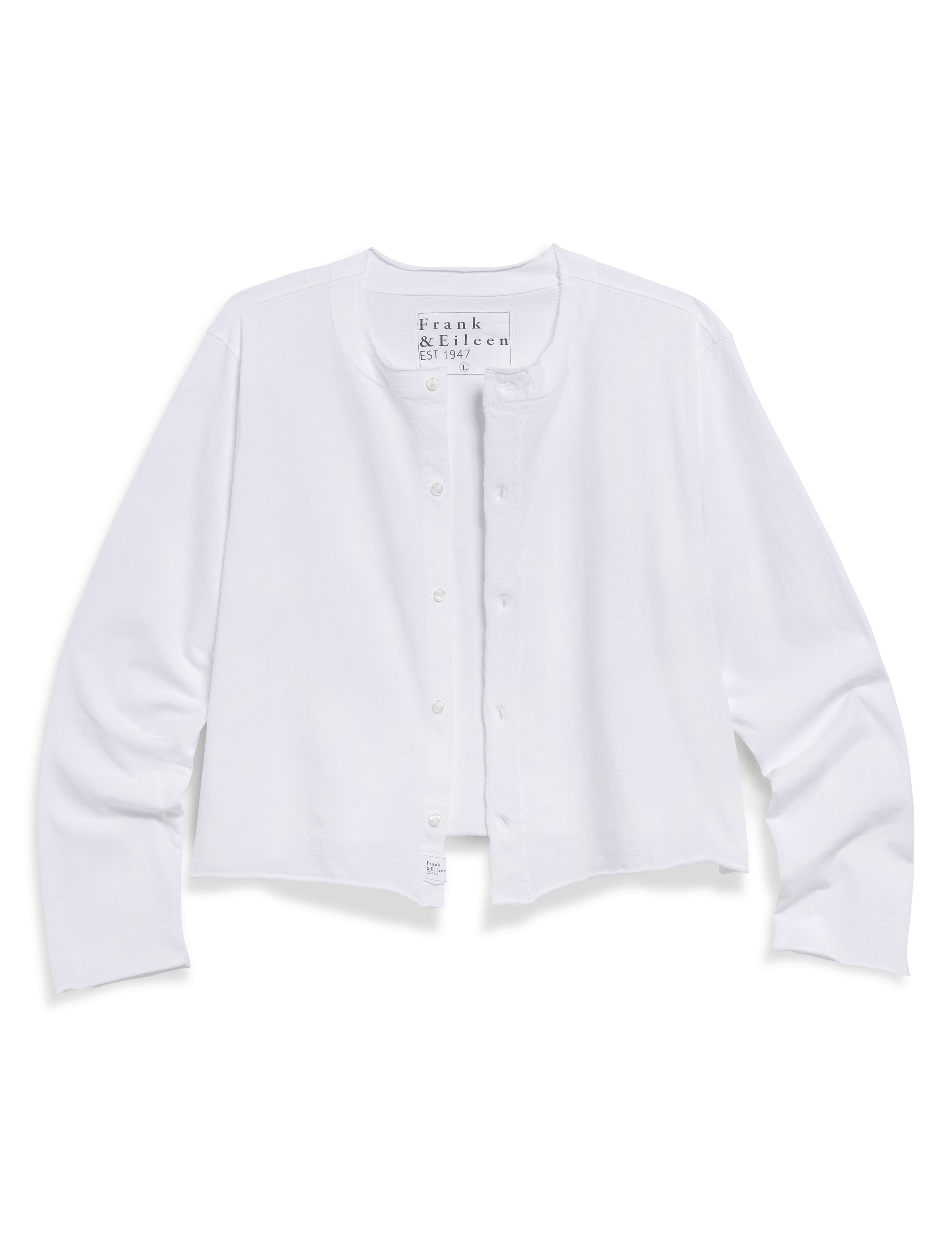 White shirt with 'Frank & Eileen' label on a black background, view 6