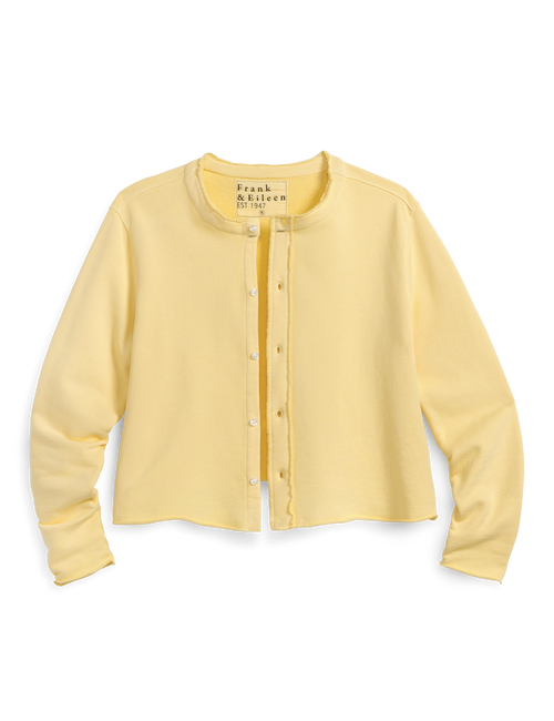 Yellow cardigan with brand logo on a white background, view 4