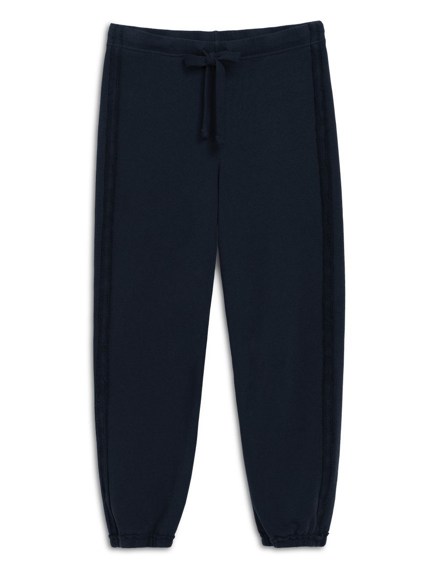 Navy blue sweatpants on a white background