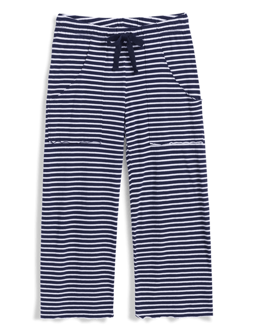 Navy and white striped pants on a black background, view 6