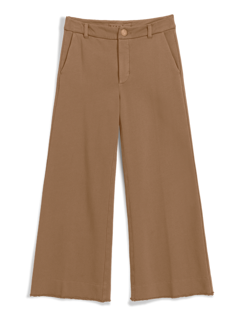 A pair of wide-leg cropped pants in a solid tan-brown color, shown flat against a plain white background., view 4