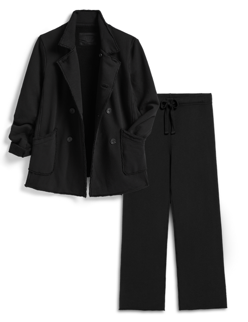 Black coat and pants set on a white background, view 4