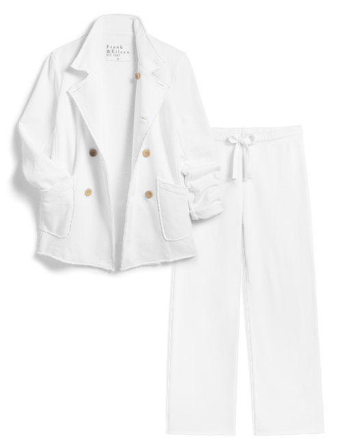 White suit with light brown buttons on a white background, view 4