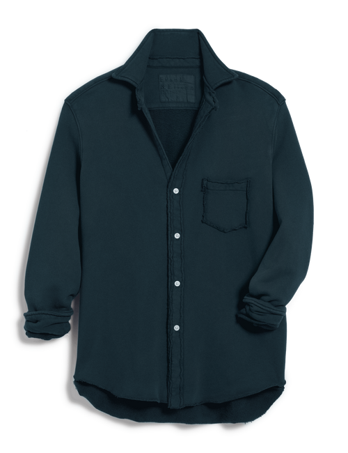 Dark blue button-up shirt with a pocket on a white background, view 4